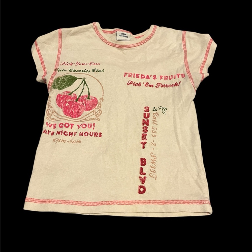 Urban Outfitters Cream Cherry Graphic Crop Top